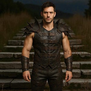 Custom Black Armor Vest & Shoulder Spikes for Men | LARP, Fantasy Cosplay, Medieval Warrior Outfit - Gladiator Leather Armor Set