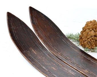 Antique Wood Snow Skis 1930's, Ski Chalet Decor, Mountain Decor