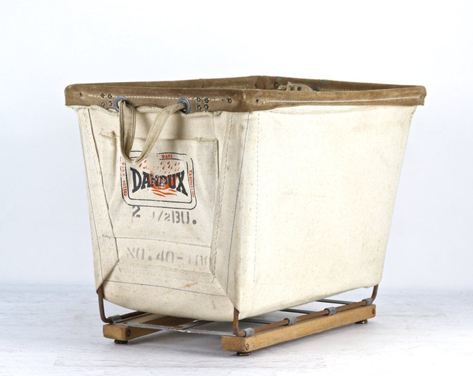 Canvas Laundry Cart, Vintage Canvas Laundry Cart, Cart on Wheels