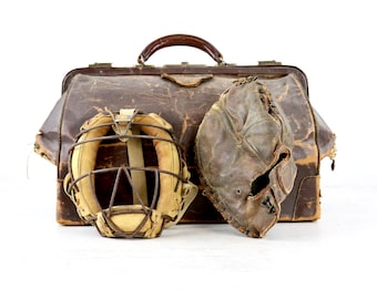 1950s Catcher's Face Mask and Glove Set, Man Cave Decor, Boys Room Decor, Sports Collectibles