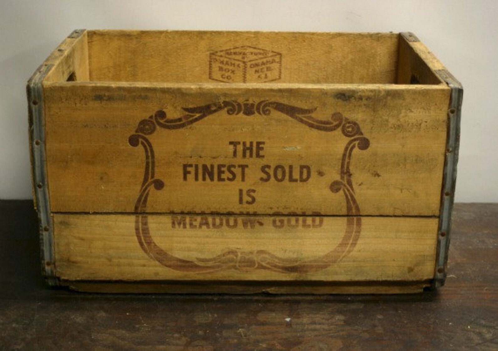 Vintage Meadow Gold Wooden Milk Crate Etsy