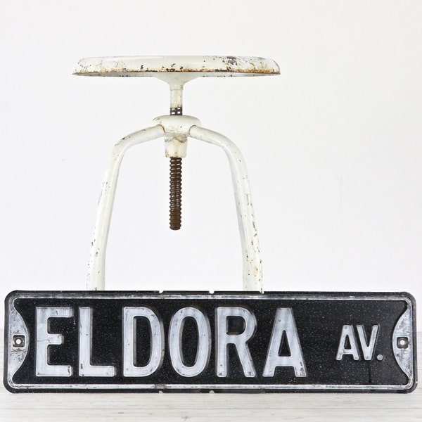 Vintage Street Sign Black And White Eldora Av. Industrial Decor Rustic Decor  Vintage Wall Decor