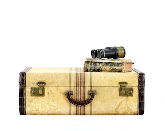 Vintage Suitcase With Crocodile Trim, Antique Luggage