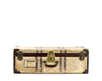 Vintage Suitcase Trunk With Original Key, Large Luggage