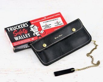 Vintage Leather Truckers Wallet In Original Box, Truckers Safety Wallet, Gifts For Him, Gifts For Her