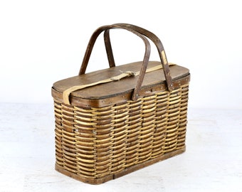 Vintage Hawkeye Wicker Picnic Basket: Insulated Metal Cooler
