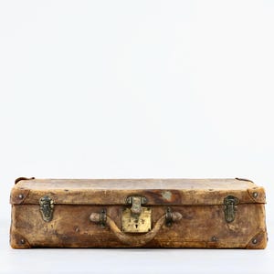 Vintage Leather Suitcase, Antique Leather Luggage, Rustic Home Decor