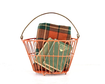 Vintage Orange Wire Egg Gathering Basket, Rustic Farmhouse Decor