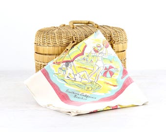 Vintage 1950's State Souvenir Tablecloth From California,  Midcentury Kitchen Decor