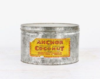 Large Anchor Coconut Tin, Advertising Tin, Vintage Bakery Decor, Vintage Kitchen Decor, Rustic Decor