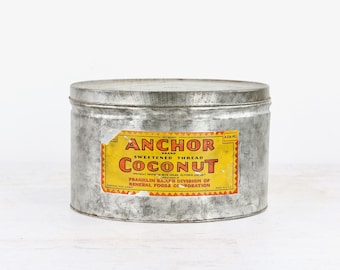 Vintage Anchor Coconut Tin: Rustic Farmhouse Kitchen Decor