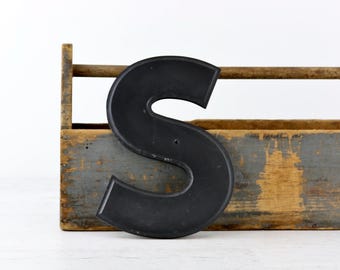 Vintage Metal Black Letter S, Vintage Industrial Decor