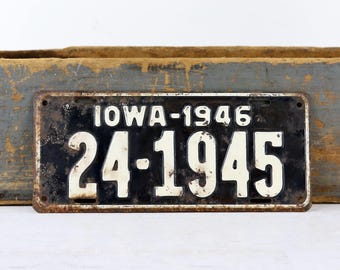 1940's Iowa License Plate, Vintage Car Decor, Man Cave