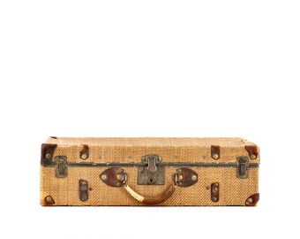 Vintage Wicker Suitcase, Cottage Decor, Antique Rattan Luggage
