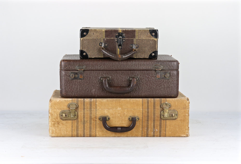 Valise Vintage, pile de valises, valise pile de trois, rayé