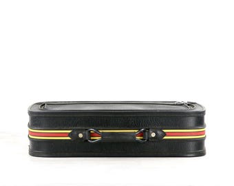 Vintage Black Suitcase With Stripes, Retro Luggage