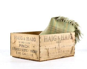 Vintage Haig & Haig Scotch Whiskey Wood Crate: 1957 Bar Decor