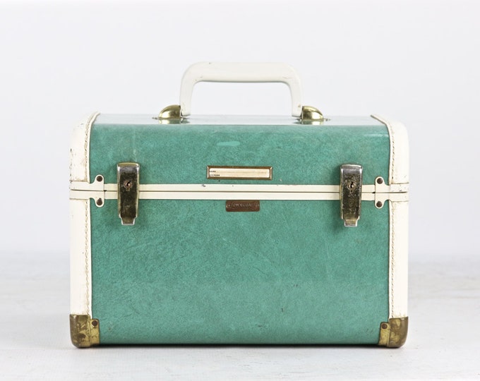 Vintage Turquoise Green Train Case, Vintage Train Case, Mid Century
