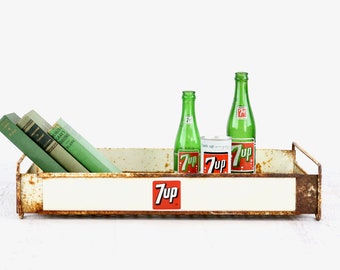 Vintage 7Up Soda Tray Soda Crate, Metal 7UP Tray, Vintage Industrial Decor, Rustic Decor