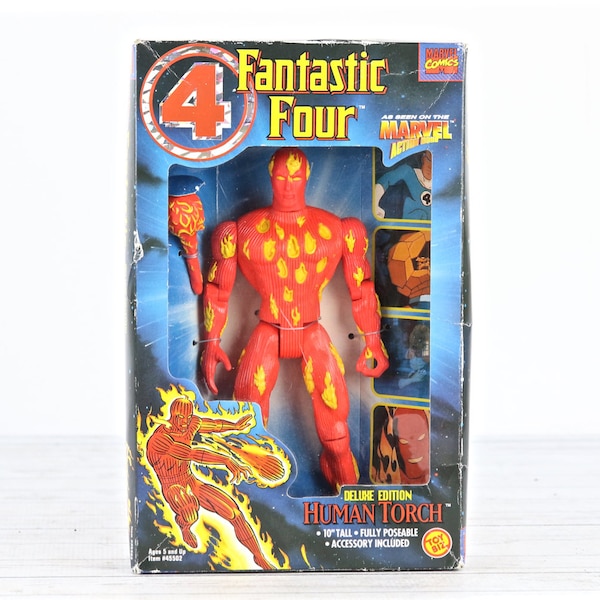 Marvel Comics Fantastic Four Human Torch Deluxe Edition 10" Action Figure 1994, Vintage Marvel Toys, Marvel Human Torch