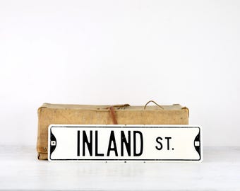 Vintage Street Sign Inland Street, Nautical Decor, Old Road Sign, Industrial Decor, Rustic Decor, Kids Room Decor, Man Cave Decor