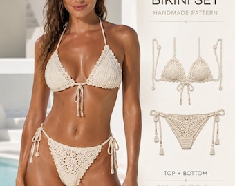 String blanc au crochet, modèle PDF | Tutoriel haut de bikini triangle