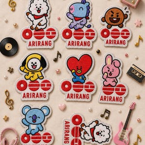 Patch bordado da turnê BT21 Arirang, patch termocolante do BTS, emblema para costurar do Bangtan Boys Kpop, patch fofo para mochila, jaqueta ou boné.
