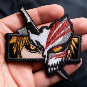 Ichigo Patch Bleach Embroidered Patch, Hollow Mask Anime Patch, Iron On Patch for Jacket Backpack Cosplay