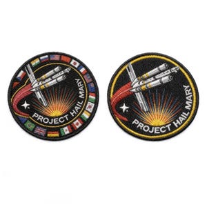 Parche bordado de la misión Proyecto Ave María, emblema de cohete de ciencia ficción (para planchar)