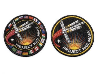 プロジェクト・ヘイルメアリー刺繍ミッションパッチ、SFロケットエンブレム（アイロン接着式）