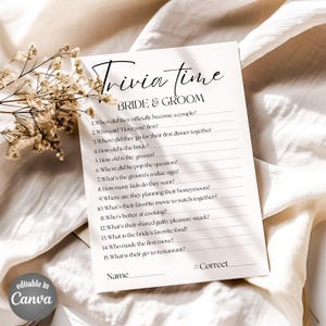 Trivia Game For Bride And Groom, Minimalist Bridal Shower Game, Who Knows The Couple Best, Engagement Party game, Canva Editable Download