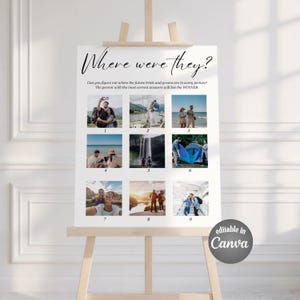 Where Were They Bridal Shower Game Sign, Couples Shower Game Poster, Minimalist Photo Guessing Game Card And Sign, Editable Canva Template