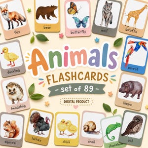 Printable Animal Flashcards | 88 Learning Cards for Kids |Farm, Jungle, Marine & Forest Animals|Montessori Preschool | ESL Teacher Resources
