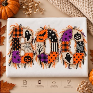 Halloween png, Boo png, Patchwork Halloween PNG, Spooky Season png, Ghost Pumpkin PNG, Halloween Sublimation, Fall png, Digital Download