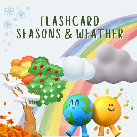 Weather and Seasons Flashcards | Educational  PDF File with 24 Ready-to-Print Cards | Kids Learning Printable |  Digital Download