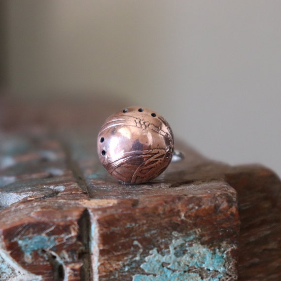 Copper Bead Sterling Silver 925 Ring With Circle Wheat Etsy