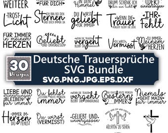 German Memorial Quotes SVG Bundle | 30 Trauersprüche Designs | Sympathy & Remembrance Cut Files