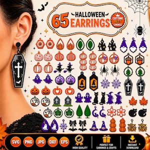 65 Halloween örhängen Svg, höstörhängen, Halloweensmycken, örhängen SVG, höstprydnader örhängen, läderörhängen, Glowforge Svg, Cricut Cut-fil