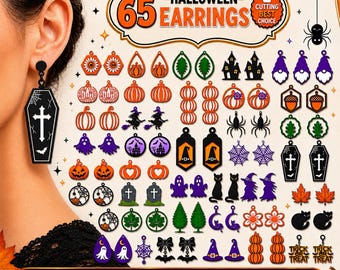 65 Halloween Earrings Svg,Fall Earings,Halloween Jewelry,Earrings SVG,Fall Ornaments Earrings,Leather Earring,Glowforge Svg,Cricut Cut file