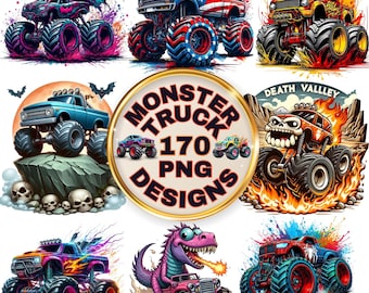 Mega Monster Truck PNG-paket | 170 högupplösta designer | Barn-T-shirt och sublimeringsclipart