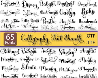65 Calligraphy Font Bundle | Script & Handwritten Fonts | OTF TTF | Typography Fonts for T-Shirt Design, Logos, Cricut, Graphic Design