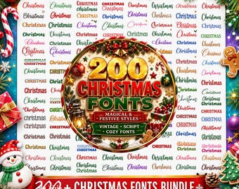 200 Christmas Font Bundle, Holiday Fonts, Festive Alphabets, Winter Fonts, Cricut Fonts, Sublimation Fonts, Instant Download