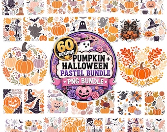 60Fall PNG Bundle, Halloween PNG, Boho Clipart, Pastel Pumpkin PNG, Abstract Flower Pumpkin, Autumn Sublimation Design, Cricut Png Files