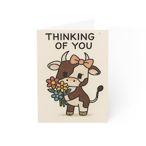 Ensemble de cartes de voeux mignonne vache pensant à vous - cartes d'animaux fantaisistes pour toutes les occasions, ensemble cadeau de papeterie, anniversaire, merci, amitié