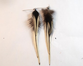 pale badger natural feather earrings real feathers