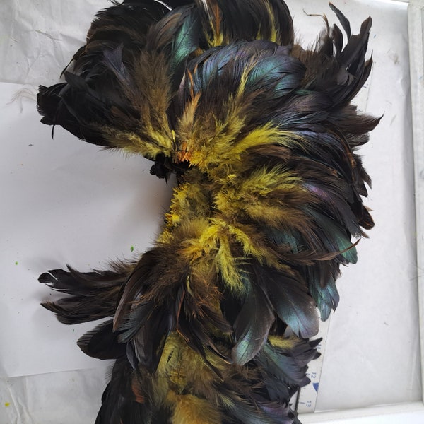 Iridescent dyed yellow and Black  Schlappen  3 to 5" raven black