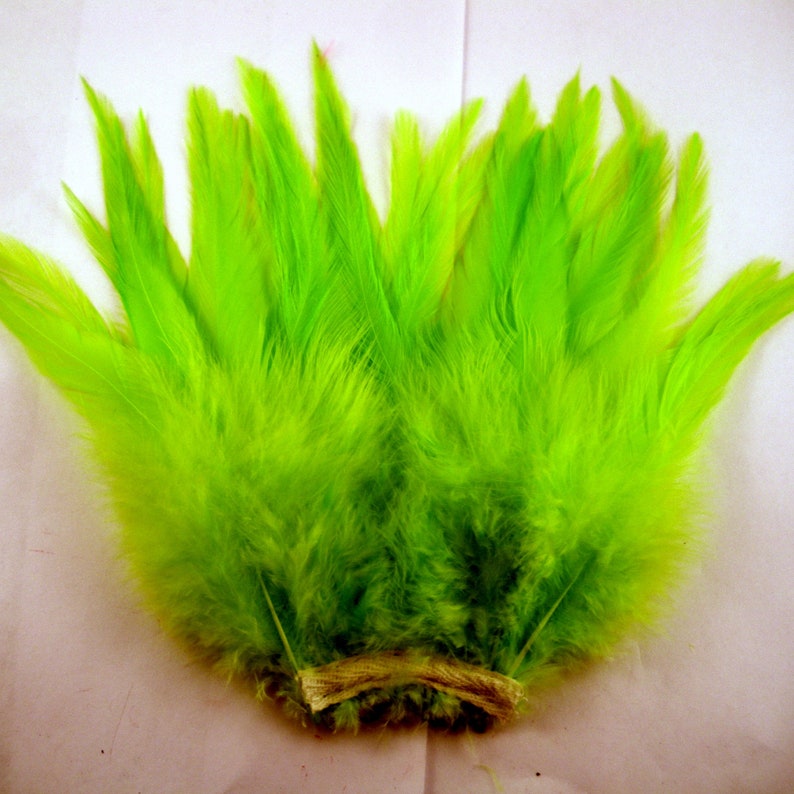 Lime green Feathers Strung Saddle feathers Etsy