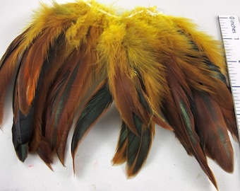 feathers Strung Schlappen half bronze Dyed yellow 5 to 7 inches