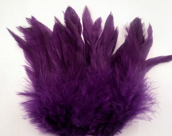 purple feathers Strung Schlappen Dyed 5 to 7 inches   crafts long feathers