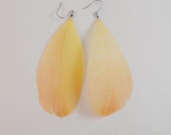 peach feather earrings Real Feathers
